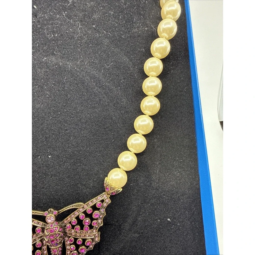 Heidi Daus Madame Butterfly Necklace Pink Crystal‎ Faux Pearl W/ Box